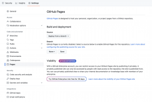 Настройки профиля и опция GitHub Pages.